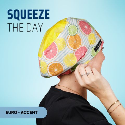 Squeeze The Day - Scrub Cap - rae & grace - Euro - Accent Top