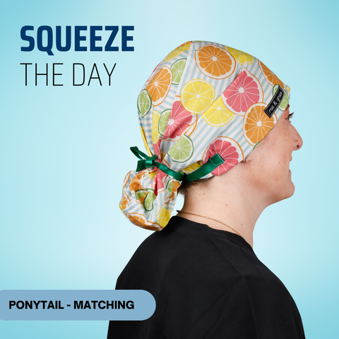 Squeeze The Day - Scrub Cap - rae & grace - Ponytail - Matching Top