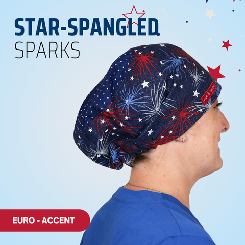 Star-Spangled Sparks - Scrub Cap - rae & grace - Euro - Accent Top