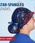 Star-Spangled Sparks - Scrub Cap - rae & grace - Ponytail - Accent Top