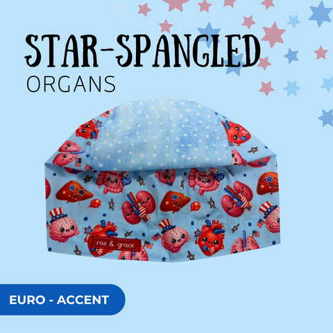 Star- Spangled Organs - Scrub Cap - rae & grace - Euro - Accent Top