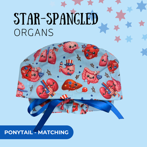 Star- Spangled Organs - Scrub Cap - rae & grace - Ponytail - Matching Top