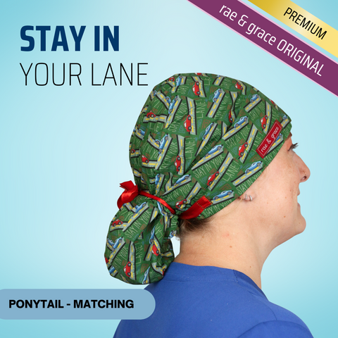 Stay In Your Lane - Scrub Cap - rae & grace - Ponytail - Matching Top