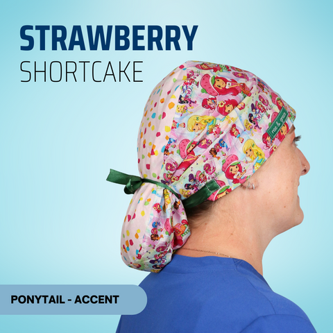 Strawberry Shortcake - Scrub Cap - rae & grace - Ponytail - Accent Top