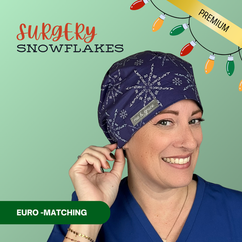 "Surgery" Snowflake - Scrub Cap - rae & grace - Euro - Matching Top