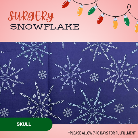 "Surgery" Snowflake - Scrub Cap - rae & grace - Skull Cap - Made to order Please allow 7-10 days for fulfillment.