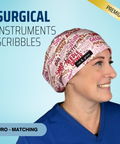 Surgical Instruments Scribbles Pink - Scrub Cap - rae & grace - Euro - Matching Top