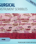 Surgical Instruments Scribbles Pink - Scrub Cap - rae & grace - Pixie - Made to order Please allow 7-10 days for fulfillment.