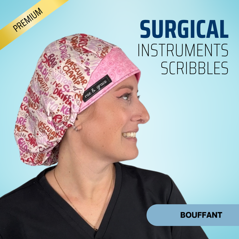 Surgical Instruments Scribbles - Pink - Scrub Cap - rae & grace - Bouffant