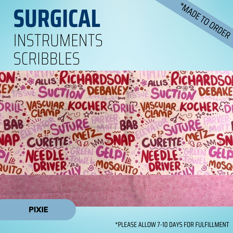 Surgical Instruments Scribbles - Pink - Scrub Cap - rae & grace - Pixie - *Made to order
