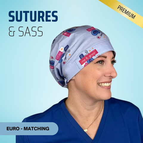 Sutures & Sass - Scrub Cap - rae & grace - Euro - Matching Top