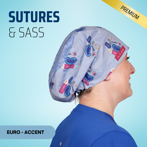 Sutures & Sass - Scrub Cap - rae & grace - Euro - Accent Top