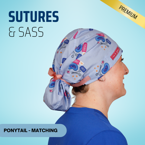 Sutures & Sass - Scrub Cap - rae & grace - Ponytail - Matching Top