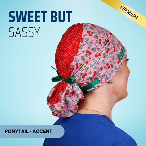 Sweet But Sassy - Scrub Cap - rae & grace - Ponytail - Accent Top