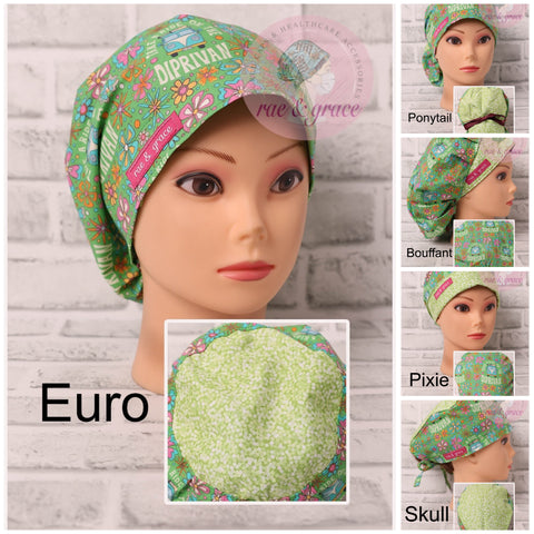 Take A Ride On The DIPRIVAN (Green)- Scrub Caps - rae & grace - Euro - Accent Top