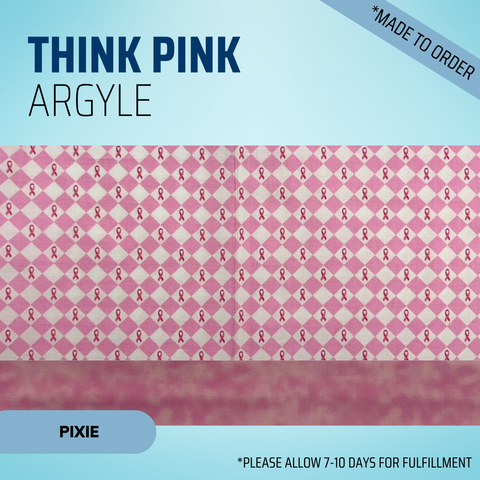 Think Pink Argyle - Scrub Cap - rae & grace - Pixie - Made to order Please allow 7-10 days for fulfillment.