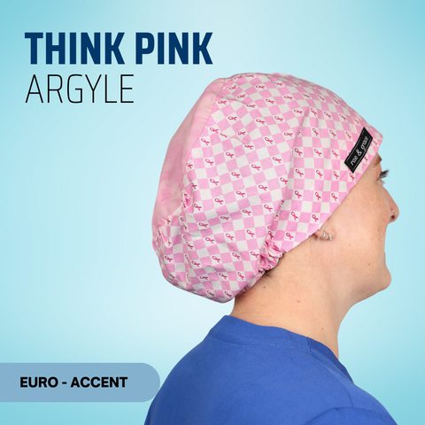Think Pink Argyle - Scrub Cap - rae & grace - Euro - Accent Top