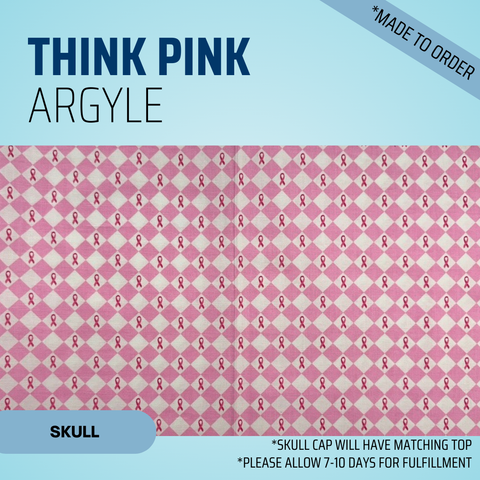Think Pink Argyle - Scrub Cap - rae & grace - Skull Cap - Made to order Please allow 7-10 days for fulfillment.