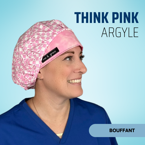 Think Pink Argyle - Scrub Cap - rae & grace - Bouffant