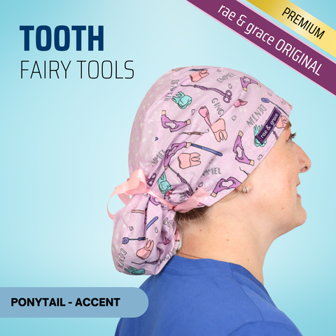 Tooth Fairy Tools - Scrub Cap - rae & grace - Ponytail - Accent Top