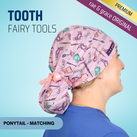 Tooth Fairy Tools - Scrub Cap - rae & grace - Ponytail - Matching Top