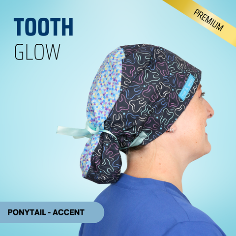 Tooth Glow - Scrub Cap - rae & grace - Ponytail - Accent Top