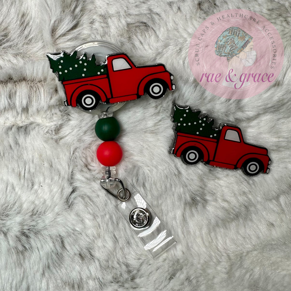 Truck w/ Christmas Tree - Badge Reel – rae & grace
