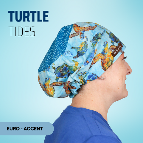 Turtle Tides  - Scrub Cap - rae & grace - Euro - Accent Top