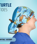 Turtle Tides  - Scrub Cap - rae & grace - Ponytail - Accent Top