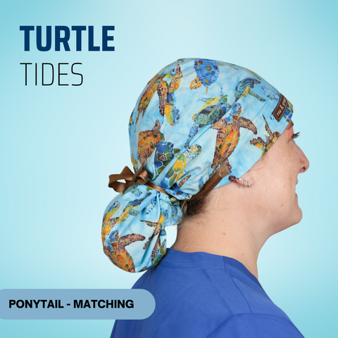 Turtle Tides  - Scrub Cap - rae & grace - Ponytail - Matching Top