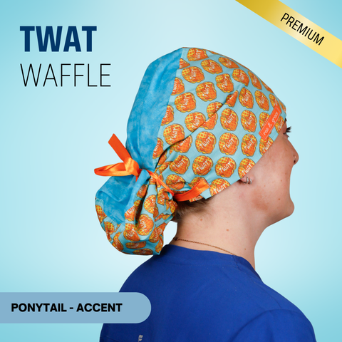 Twat Waffle - Scrub Cap - rae & grace - Ponytail - Accent Top
