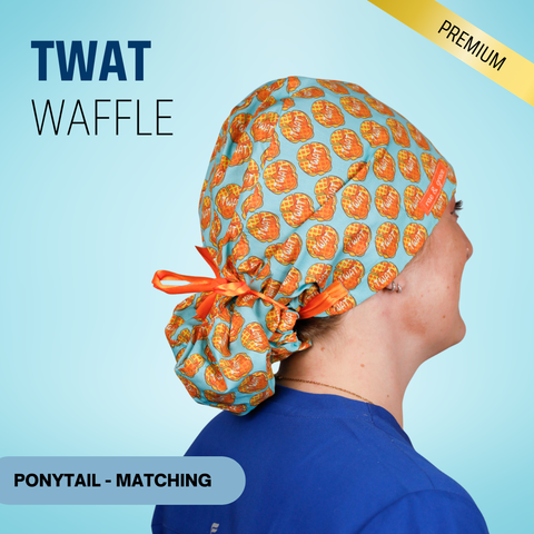 Twat Waffle - Scrub Cap - rae & grace - Ponytail - Matching Top