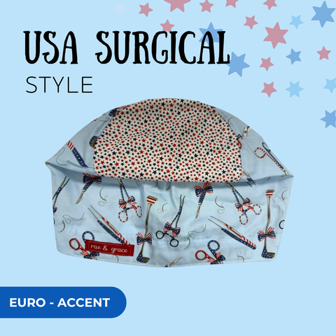 Usa Surgical Style - Scrub Cap - rae & grace - Euro - Accent Top