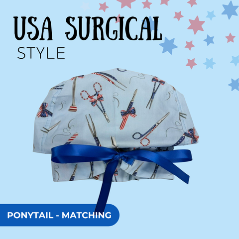 Usa Surgical Style - Scrub Cap - rae & grace - Ponytail - Matching Top