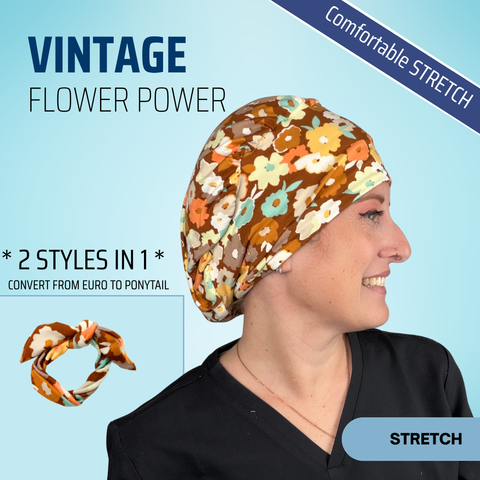Vintage Flower Power - Scrub Cap - rae & grace - Skull Cap - *Made to order
