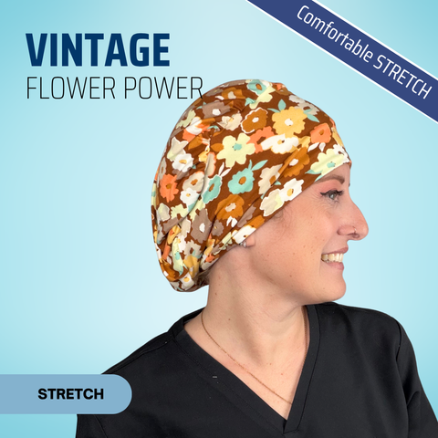 Vintage Flower Power - Scrub Cap - rae & grace - Pixie - *Made to order