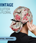 Vintage Flutter & Floral - Scrub Cap - rae & grace - Ponytail - Matching Top