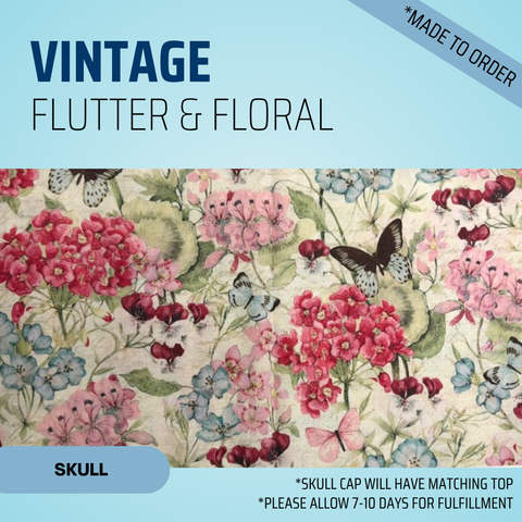 Vintage Flutter & Floral - Scrub Cap - rae & grace - Skull Cap - *Made to order