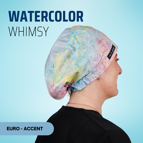 Watercolor Whimsy - Scrub Cap - rae & grace - Euro - Accent Top