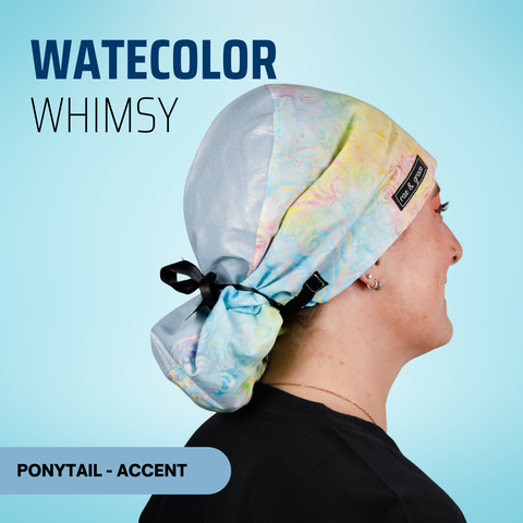 Watercolor Whimsy - Scrub Cap - rae & grace - Ponytail - Accent Top