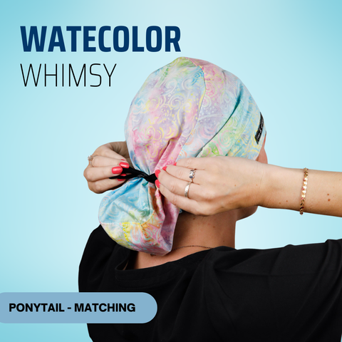 Watercolor Whimsy - Scrub Cap - rae & grace - Ponytail - Matching Top