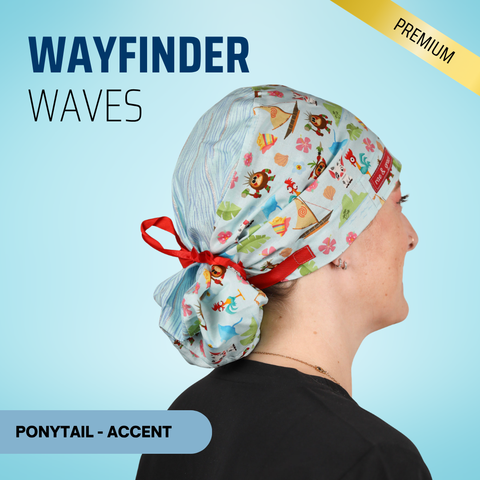 Wayfinder Waves - Scrub Cap - rae & grace - Ponytail - Accent Top