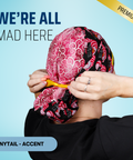 We're All Mad Here - Scrub Cap - rae & grace - Ponytail - Accent Top