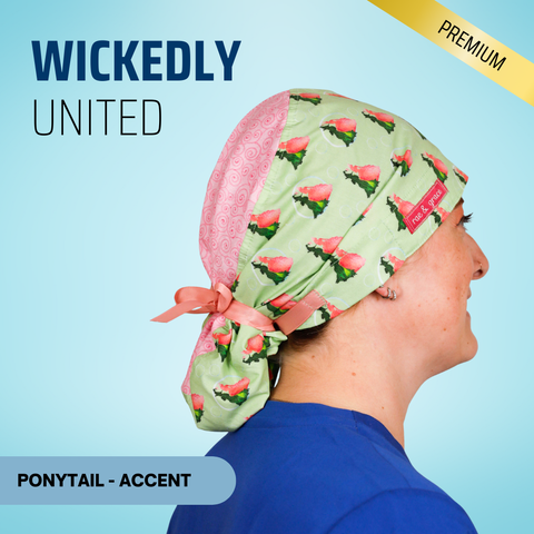 Wickedly United  - Scrub Cap - rae & grace - Ponytail - Accent Top