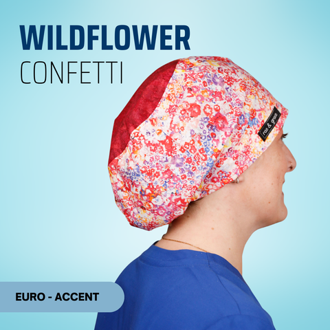 Wildflower Confetti - Scrub Cap - rae & grace - Euro - Accent Top