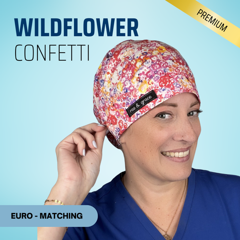 Wildflower Confetti - Scrub Cap - rae & grace - Euro - Matching Top