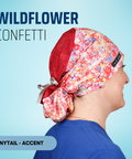 Wildflower Confetti - Scrub Cap - rae & grace - Ponytail - Accent Top