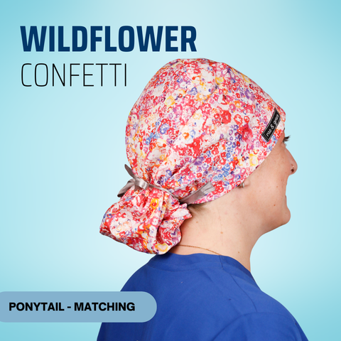Wildflower Confetti - Scrub Cap - rae & grace - Ponytail - Matching Top