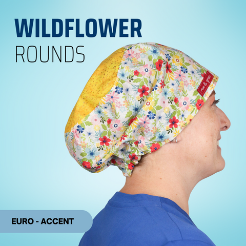 Wild Flower Rounds  - Scrub Cap - rae & grace - Euro - Accent Top