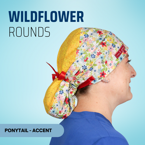 Wild Flower Rounds  - Scrub Cap - rae & grace - Ponytail - Accent Top